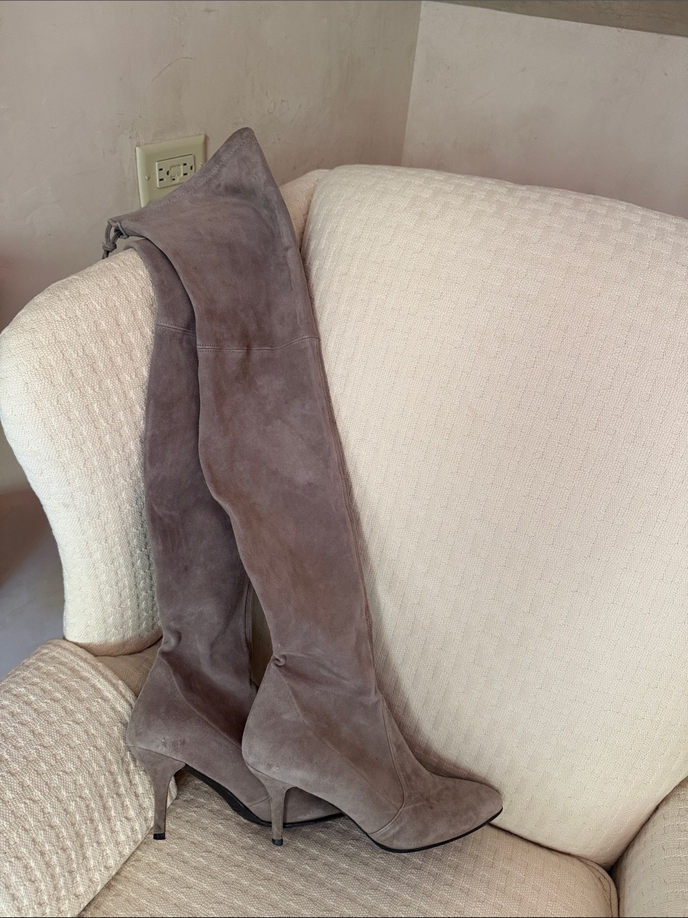 Stuart Weitzman Over-the-Knee Suede Boots in Taupe
